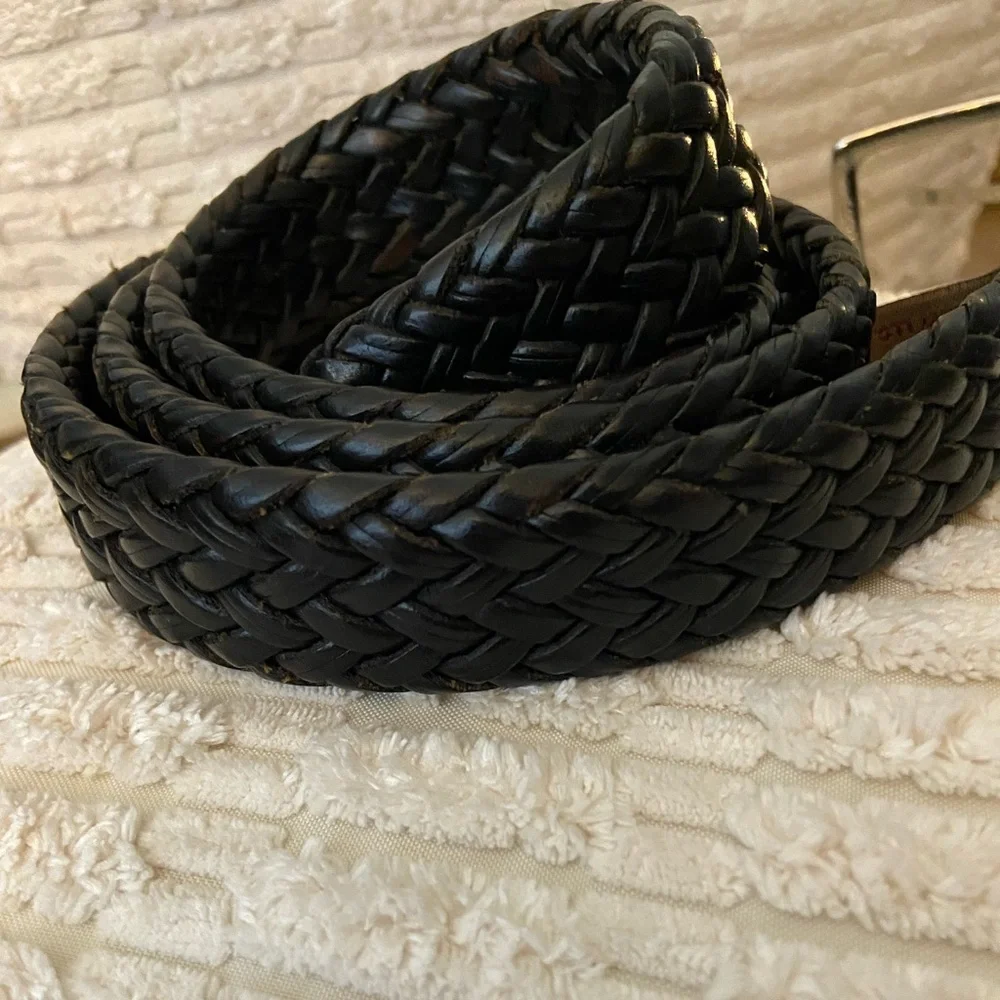 MEN'S TRAFALGAR Dark Brown/ Black GENUINE BRAIDED LEATHER BELT SIZE 38 Brass